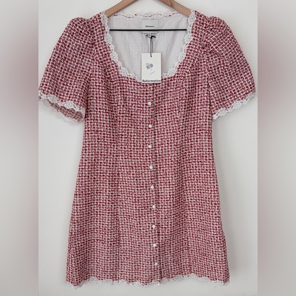 Reformation Anabella Mini Dress in Red Check - Picture 6 of 8